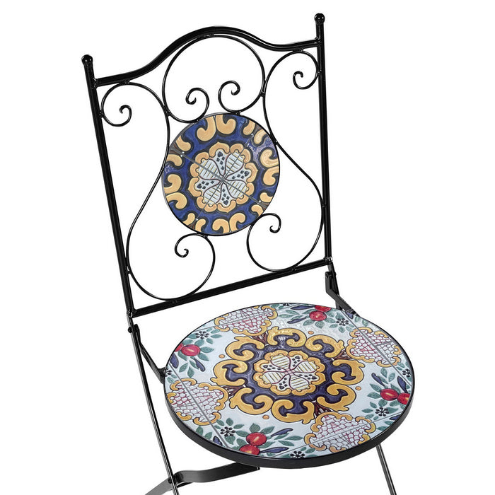 Set tavolo con sedie pieghevoli in metallo con mosaico - Caltagirone