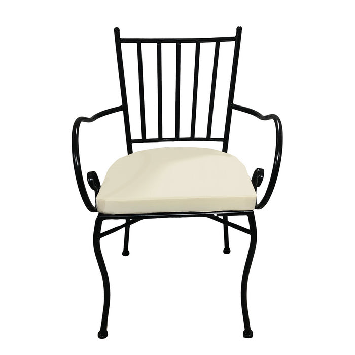 Sedia in metallo con braccioli e cuscino