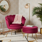 Set poltrona e pouf in velluto con gambe in metallo cromato oro