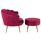 Set poltrona e pouf in velluto con gambe in metallo cromato oro