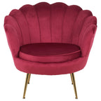 Set poltrona e pouf in velluto con gambe in metallo cromato oro