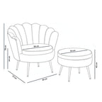 Set poltrona e pouf in velluto con gambe in metallo cromato oro