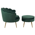 Set poltrona e pouf in velluto con gambe in metallo cromato oro