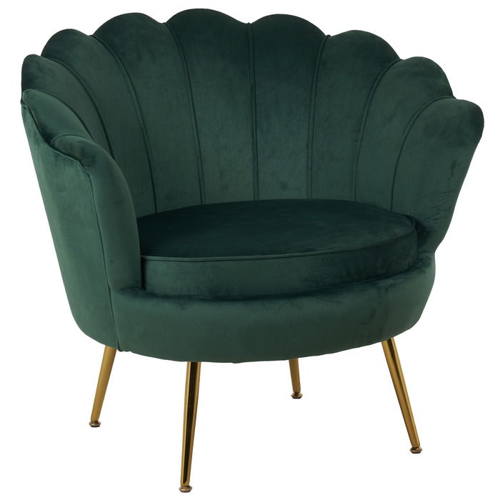 Set poltrona e pouf in velluto con gambe in metallo cromato oro