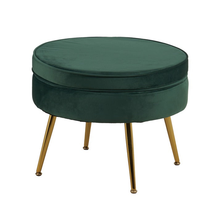 Set poltrona e pouf in velluto con gambe in metallo cromato oro