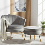 Set poltrona e pouf in velluto con gambe in metallo cromato oro