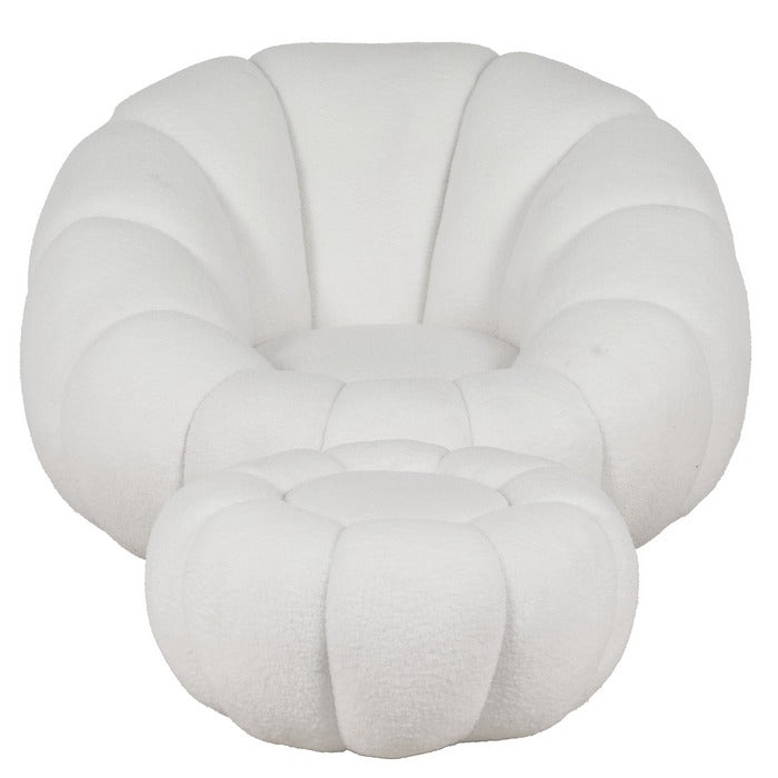 Set poltrona girevole con pouf poggiapiedi in tessuto bouclè - Nuvola