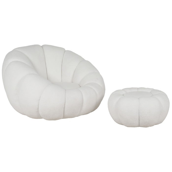 Set poltrona girevole con pouf poggiapiedi in tessuto bouclè - Nuvola