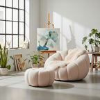 Set poltrona girevole con pouf poggiapiedi in tessuto bouclè - Nuvola