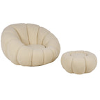 Set poltrona girevole con pouf poggiapiedi in tessuto bouclè - Nuvola