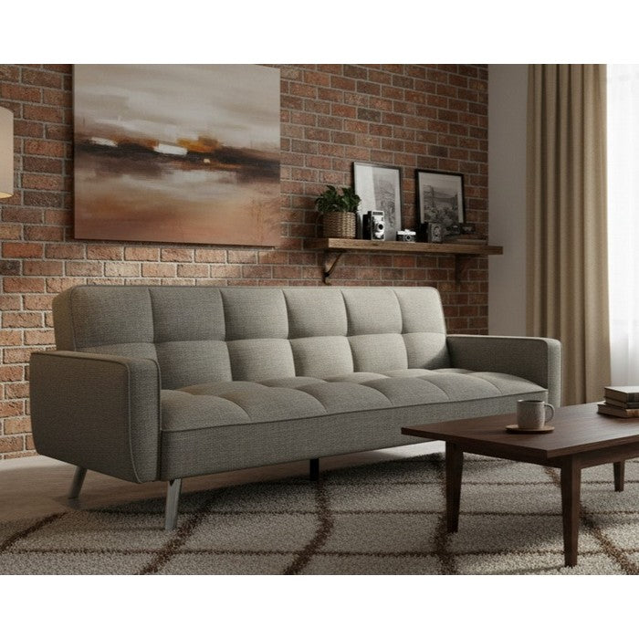 Divano letto in tessuto con gambe in metallo cromato - Nova