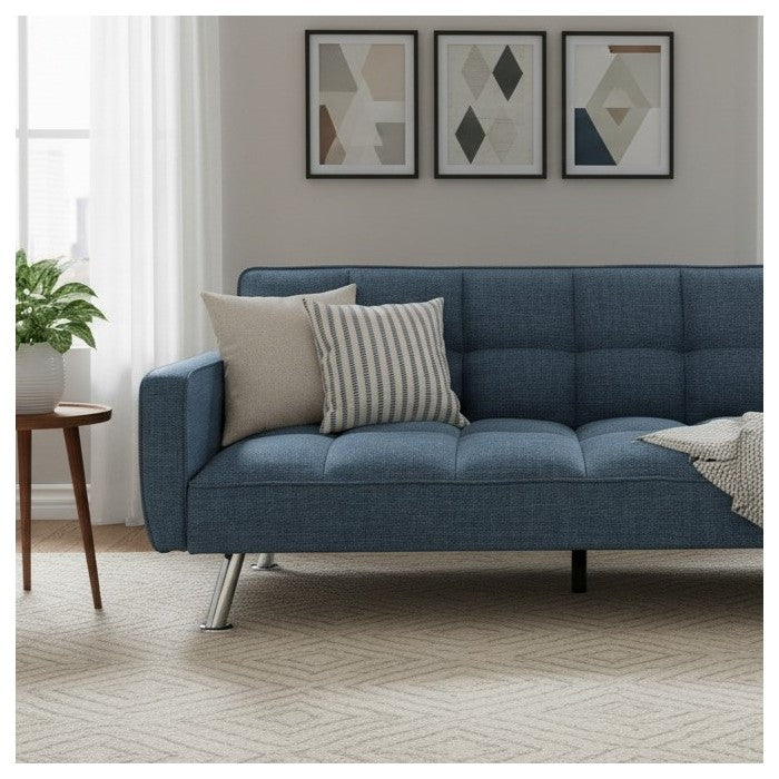 Divano letto in tessuto con gambe in metallo cromato - Nova