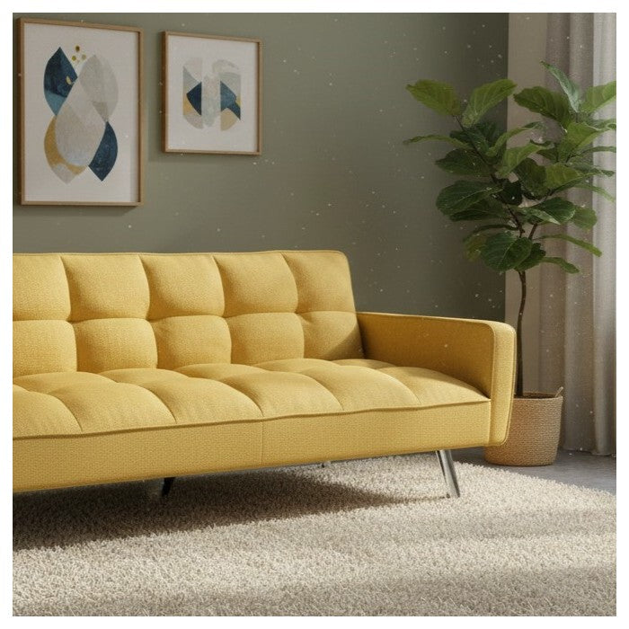 Divano letto in tessuto con gambe in metallo cromato - Nova