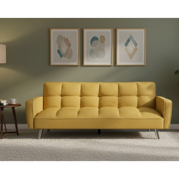 Divano letto in tessuto con gambe in metallo cromato - Nova