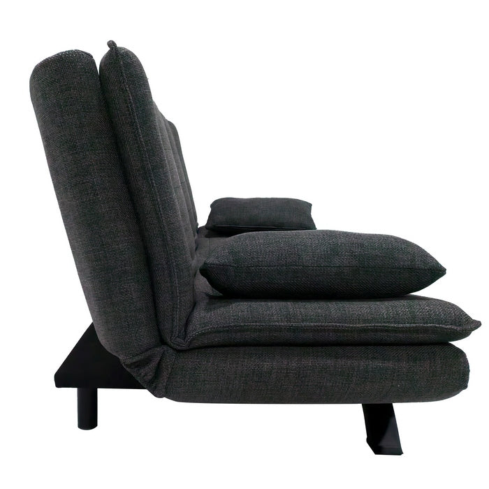 Divano letto in tessuto con gambe nere e cuscini - Vittoria