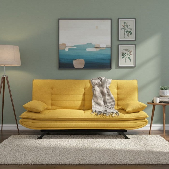 Divano letto in tessuto con gambe nere e cuscini - Vittoria