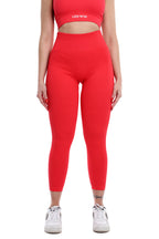 Leggings a costine rosso corallo modello CIRCE a vita alta