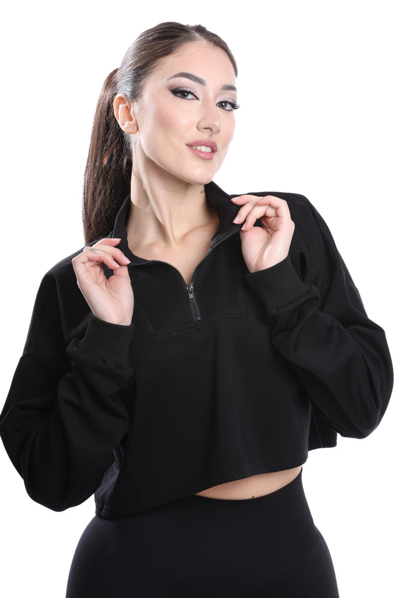 Felpa a vita corta nera modello IRIS